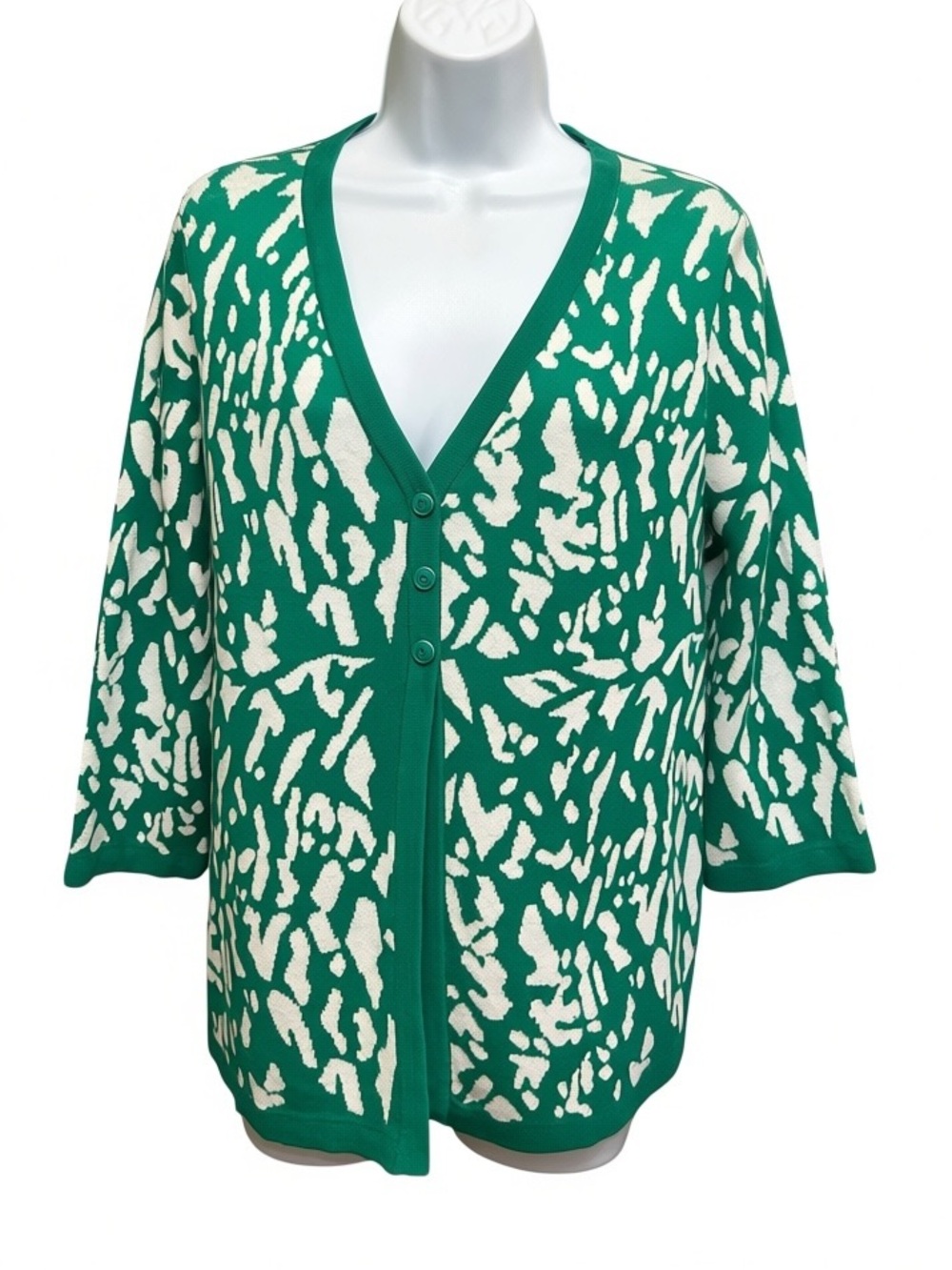 Christopher & Banks NWT Green Animal Print Cardigan Sweater Size M